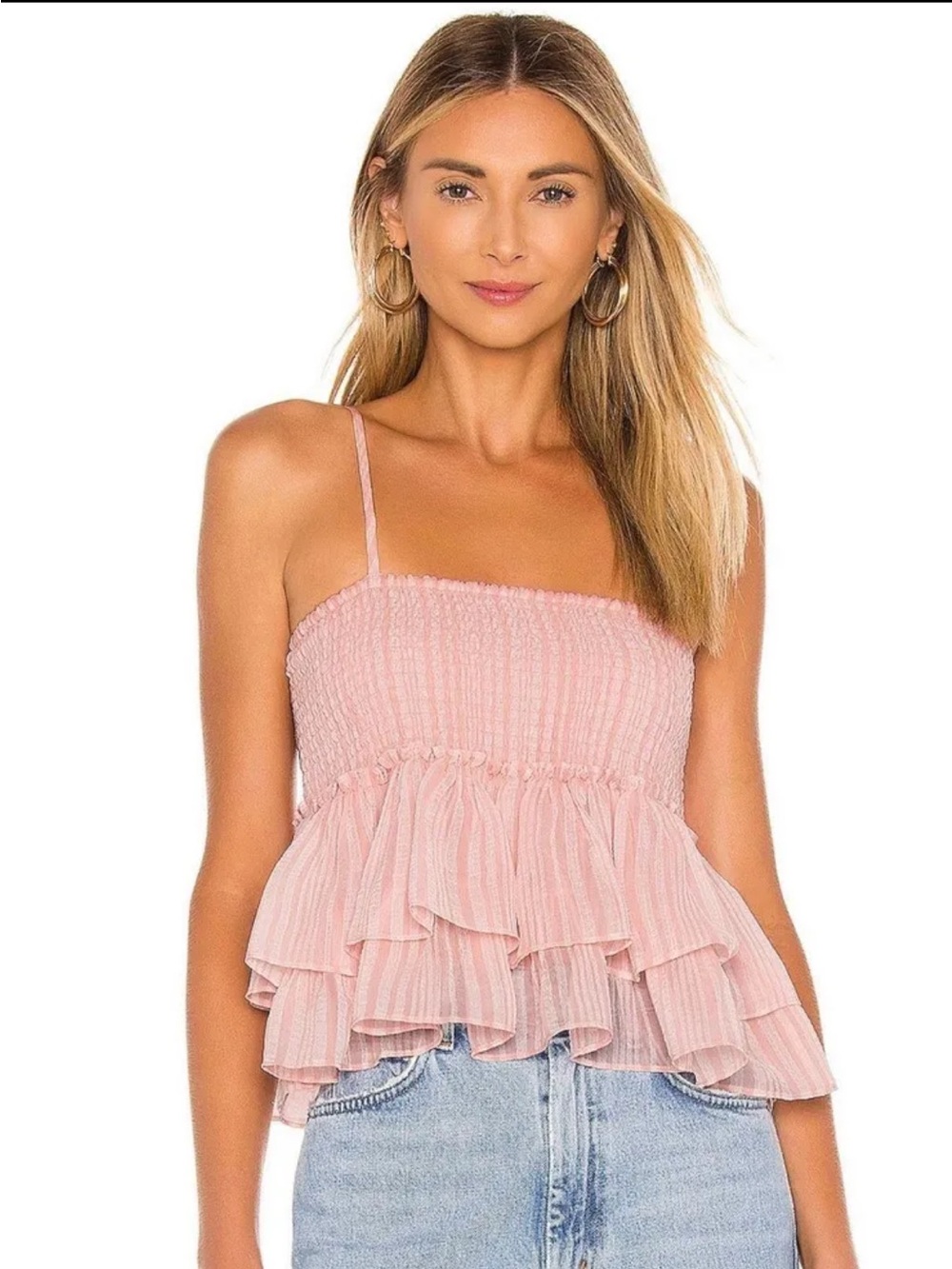 BB Dakota Pink Smocked Ruffle Tank Top
